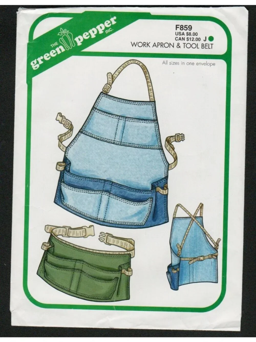 Green Pepper F859 536 Work Gardening Apron and Tool Belt Sewing Pattern Uncut OS